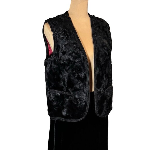 Vintage 70 Black Real Sheep Fur Vest SZ M Swakara Karalul Boho Whimsigoth Folk - Picture 2 of 14